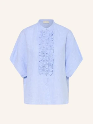 Milano Italy Bluzka Z Lnu Z Falbankami blau