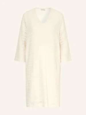 Milano Italy Sukienka Z Koronki Ażurowanej Z Rękawami 3/4 beige