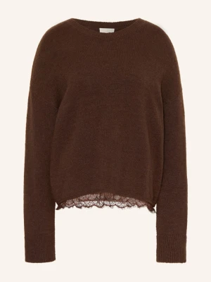 Milano Italy Sweter Z Koronką braun CIEMNOBRĄZOWY