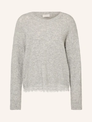 Milano Italy Sweter Z Koronką grau JASNOCZARY