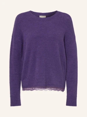 Milano Italy Sweter Z Koronką lila