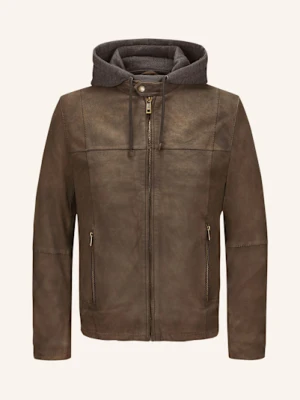 Milestone Kurtka Skórzana Msrenaldo Z Mieszanki Materiałów Z Odpinanym Kapturem braun