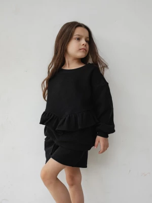 MINI bluza oversize z falbanką z dzianiny waflowej w kolorze TOTALLY BLACK - ANGEL-92-98 (2-3) marsala-butik.pl