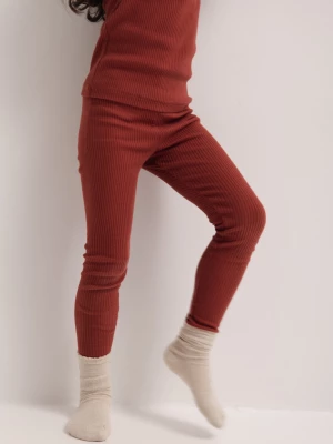 MINI legginsy z prążkowanej dzianiny w kolorze DARK RED - HIPS-80-86 (12-18) Marsala