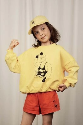Mini Rodini bluza bawełniana dziecięca Weight lifting kolor żółty z nadrukiem
