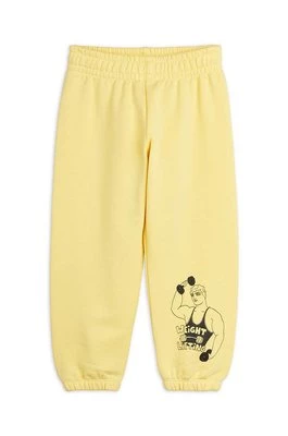Mini Rodini spodnie dresowe bawełniane dziecięce Weight lifting kolor żółty gładkie