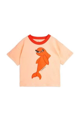 Mini Rodini t-shirt bawełniany dziecięcy Dolphin kolor pomarańczowy z nadrukiem