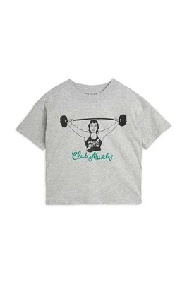 Mini Rodini t-shirt bawełniany dziecięcy Club muscles kolor szary z nadrukiem