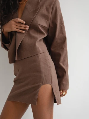 Zdjęcie produktu Mini spódniczka z lnem w kolorze BROWN - SOFIA-XS Marsala