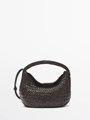 Mini Torebka Pleciona Ze Skóry Nappa - Brązowy - - Massimo Dutti - Kobieta