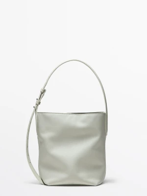 Mini Torebka Typu Bucket Ze Skóry Nappa - Biały Złamany - Massimo Dutti - Female