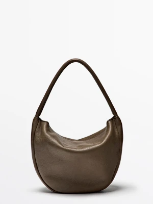 Mini Torebka Typu Slouch Ze Skóry Nappa - Khaki - Massimo Dutti - Female