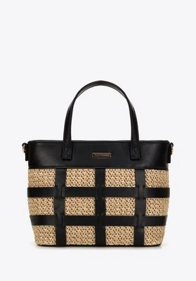 Minikuferek z ekoskóry ze wstawką z plecionki beżowo-czarny Wittchen