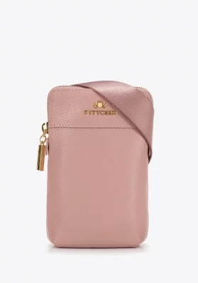 Minitorebka skórzana crossbody różowa ze złotym logo Wittchen