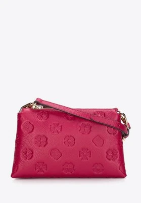 Minitorebka skórzana tłoczona w monogram dwukomorowa różowa Wittchen