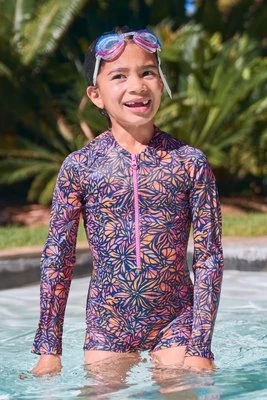 Mira — dziecięcy strój kąpielowy z długim rękawem - Neon Orange Mountain Warehouse