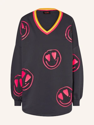 Miss Goodlife Bluza Nierozpinana Happy Face Z Obszyciem Ozdobnymi Kamykami grau