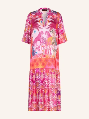 Miss Goodlife Satyna Sukienka Z Rękawami 3/4 I Falbanami pink