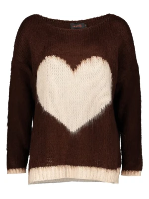 miss goodlife Sweter "Heart" w kolorze ciemnobrązowo-kremowym rozmiar: L
