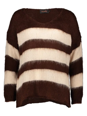 miss goodlife Sweter "Stripes" w kolorze ciemnobrązowo-kremowym rozmiar: M