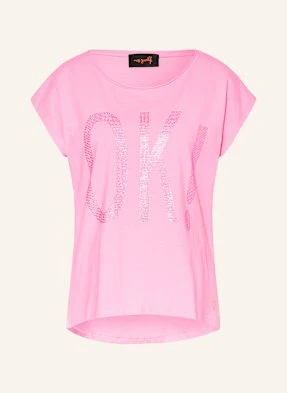 Miss Goodlife T-Shirt Z Obszyciem Ozdobnymi Kamykami rosa