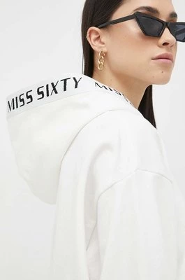 Miss Sixty bluza bawełniana damska kolor biały z kapturem z nadrukiem