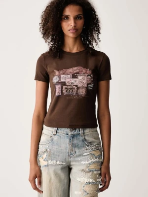 Miss Sixty T-shirt damski bawełniany z elastanem brązowy
