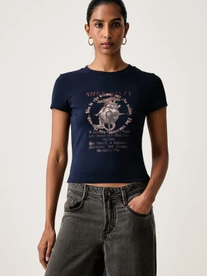 Miss Sixty T-shirt damski z bawełną granatowy