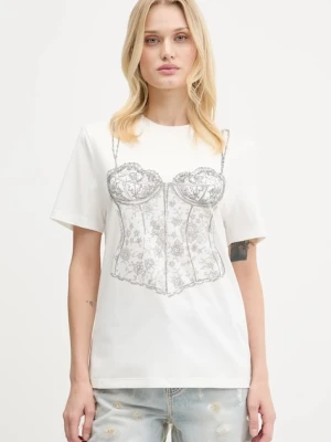 Miss Sixty t-shirt z domieszką jedwabiu damski kolor biały 6S2SJ16200