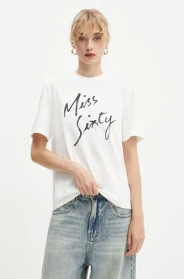 Miss Sixty t-shirt z domieszką jedwabiu kolor beżowy 6L3SJ3780000