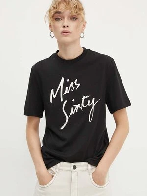 Miss Sixty t-shirt z domieszką jedwabiu kolor czarny 6L3SJ3780000