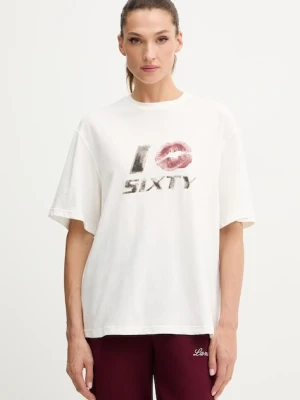 Miss Sixty t-shirt z domieszką lnu damski kolor beżowy 6S3SJ59200
