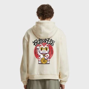 Mister Tee Good Luck Cat Fluffy Zip Hoody mężczyźni Bluzy beż rozmiar Odzież