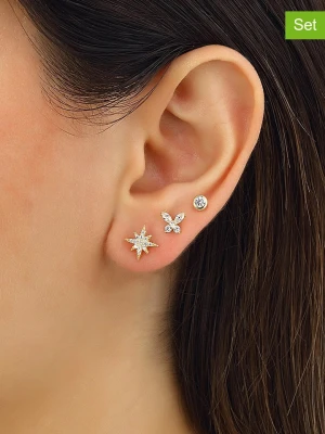 Miu Silver Pozłacane kolczyki-wkrętki (3 szt.) z cyrkoniami rozmiar: onesize