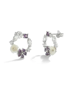 Miu Silver Srebrne kolczyki-wkrętki z cyrkoniami i masą perłową rozmiar: onesize