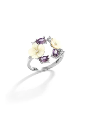 Miu Silver Srebrny pierścionek z cyrkoniami i masą perłową rozmiar: onesize