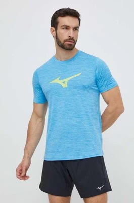 Mizuno t-shirt do biegania Core kolor niebieski z nadrukiem J2GAB009