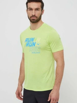 Mizuno t-shirt do biegania Core Run kolor zielony z nadrukiem J2GAB008