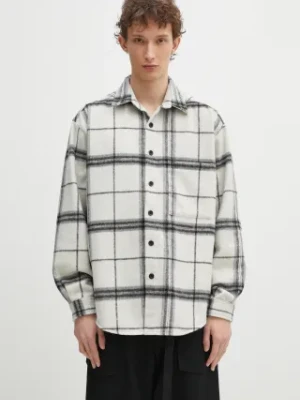 MKI MIYUKI ZOKU koszula z domieszką wełny Check Flannel Shirt męska kolor beżowy relaxed z kołnierzykiem klasycznym CHECK.FLANNEL.SHIRT.OFF