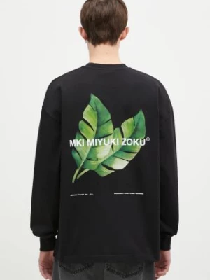 MKI MIYUKI ZOKU longsleeve bawełniany Leaf Long Sleeve Tee kolor czarny z nadrukiem LEAF.LONG.SLEEVE.TEE