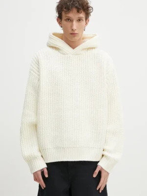 MKI MIYUKI ZOKU sweter z domieszką wełny Chunky Rib Knit Hoody męski kolor beżowy CHUNKY.RIB.KNIT.HOODY.O