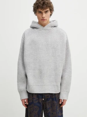 MKI MIYUKI ZOKU sweter z domieszką wełny Chunky Rib Knit Hoody męski kolor szary ciepły CHUNKY.RIB.KNIT.HOODY.G