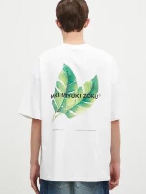MKI MIYUKI ZOKU t-shirt bawełniany Leaf męski kolor biały z nadrukiem LEAF.TSHIRT