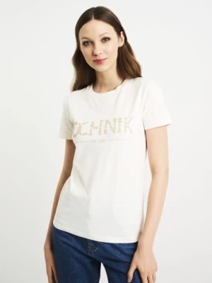 Mleczny T-shirt damski z logo OCHNIK