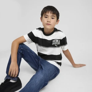 Młodzieżowa koszulka PUMA Class w paski, Odzież, Czarny,