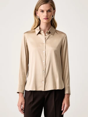 MM by Max Mara koszula damska z jedwabiem MMLNAVETTA beżowy