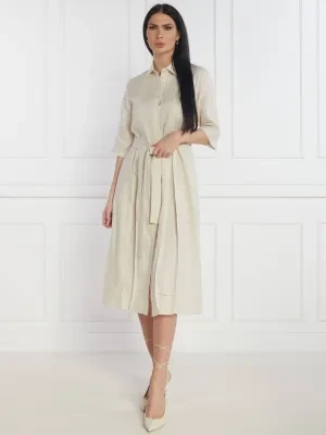 MM Lniana sukienka z paskiem NOCINO