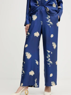 MM spodnie jedwabne HELGA damskie kolor niebieski szerokie high waist 2526136037600