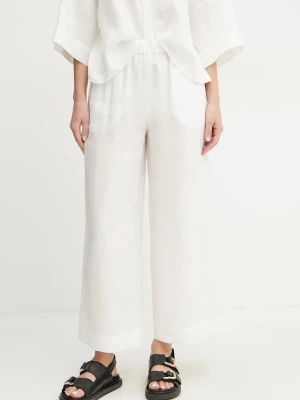 MM spodnie lniane damskie kolor biały fason culottes high waist 2516131018600