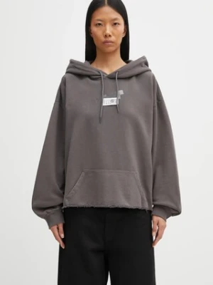 MM6 Maison Margiela bluza bawełniana damska kolor szary z kapturem z aplikacją S62GU0142.M25024.810